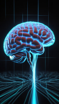  A futuristic representation of a brain illuminated by vibrant light pulses