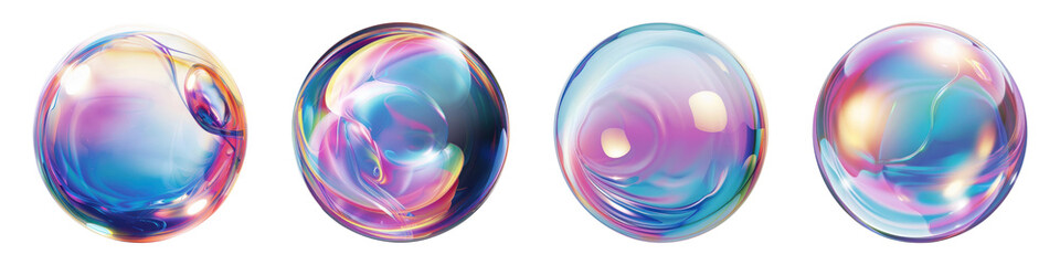 PNG Colorful iridescent soap bubbles set, isolated on transparent background