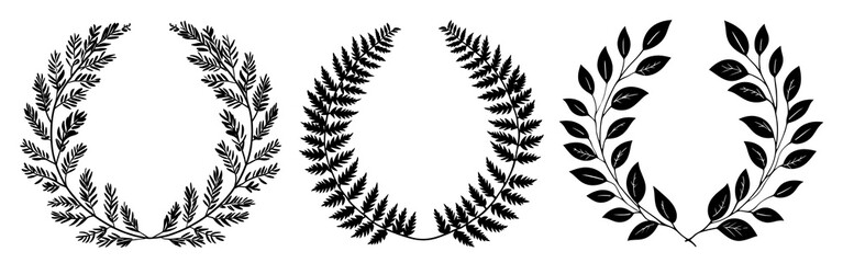 PNG Elegant black laurel wreaths vector set, isolated on transparent background