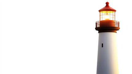 A solitary lighthouse stands tall against a bright, cloudy background, symbolizing guidance and safety for sailors at sea.