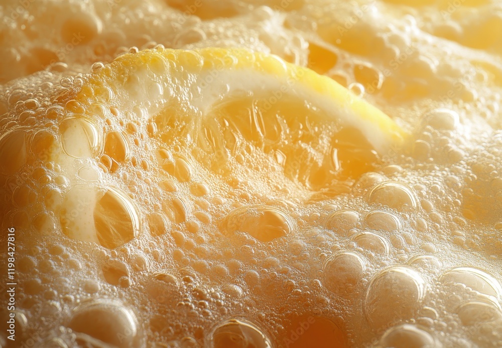 Poster refreshing lemon beverage with bubbles and citrus slices in a deliciously effervescent drink explosi