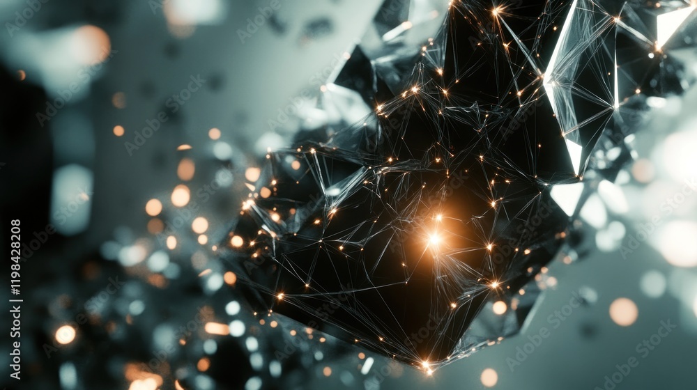 Poster abstract digital network structure: glowing polygonal mesh
