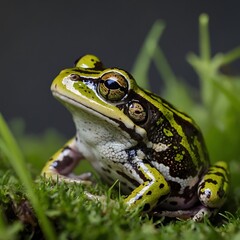 Obraz premium Nature’s Details: Northern Lade Pool Frog Close-Up Showing Distinctive Features