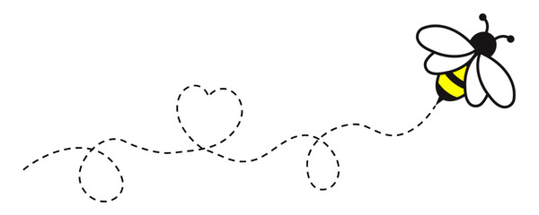 Playful honey bee with a dotted heart trail in vector style. Great for love-themed projects, cards, and cheerful designs. © Vector Jungle