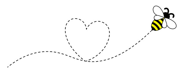 Cute honey bee flying with a dotted heart trail. Perfect for Valentine’s Day, love themes, greeting cards, and playful designs. © Vector Jungle