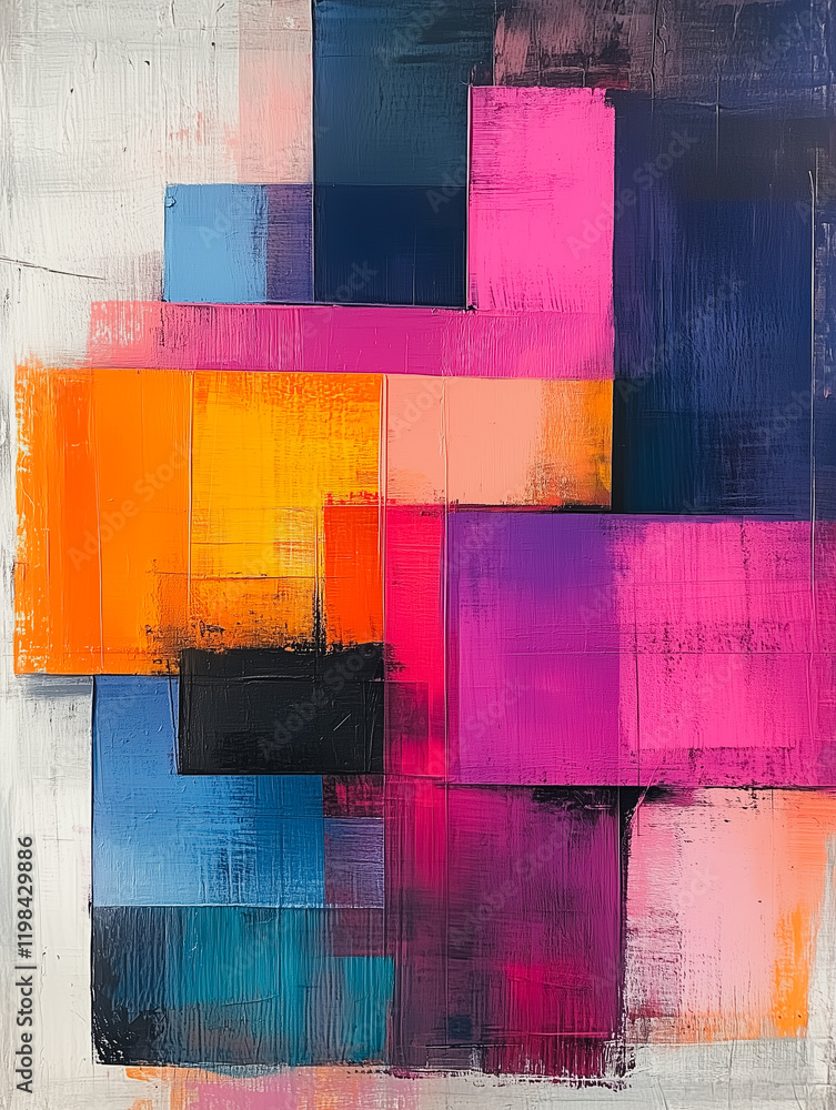 Poster abstract geometric canvas: a bold and vibrant abstract painting featuring a dynamic composition of c