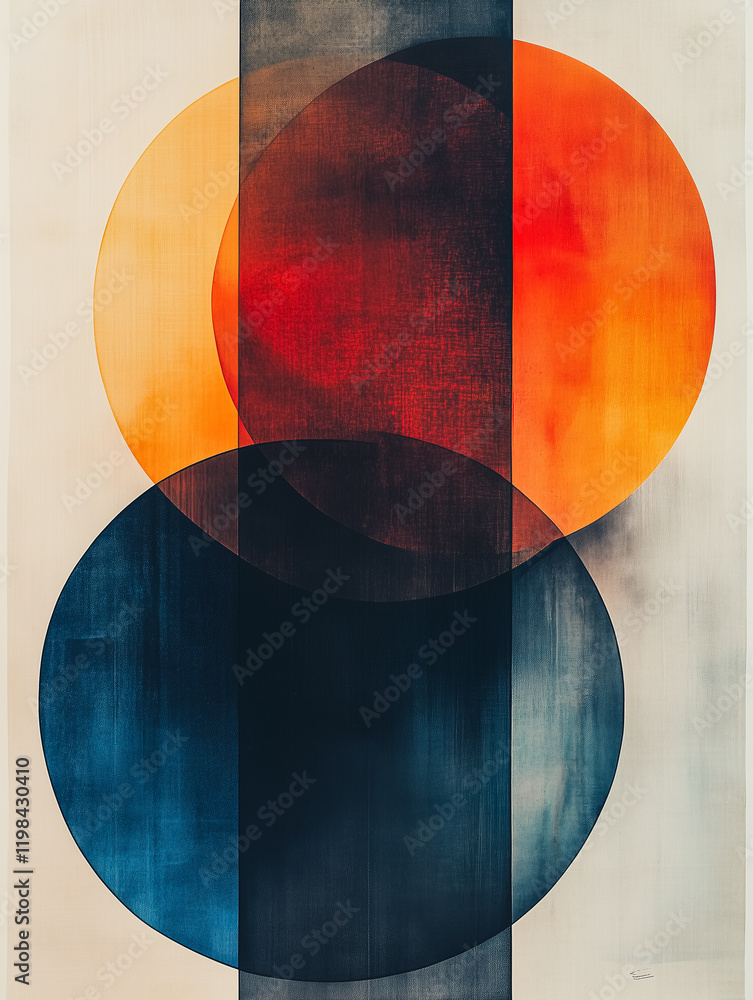 Poster abstract circle composition: an abstract art piece featuring three overlapping circles in vibrant co