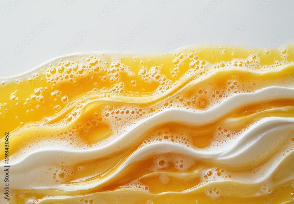 Poster swirling patterns of yellow and white foam captured in a high-resolution image with subtle texture a