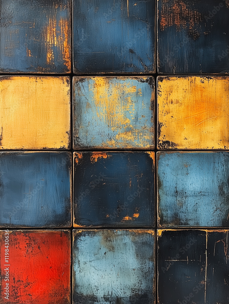 Poster abstract textured tiles: a captivating abstract composition of textured tiles, painted in a vibrant 