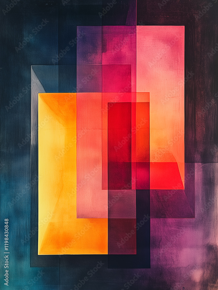 Poster abstract composition: layered rectangles: an evocative abstract artwork featuring overlapping transl