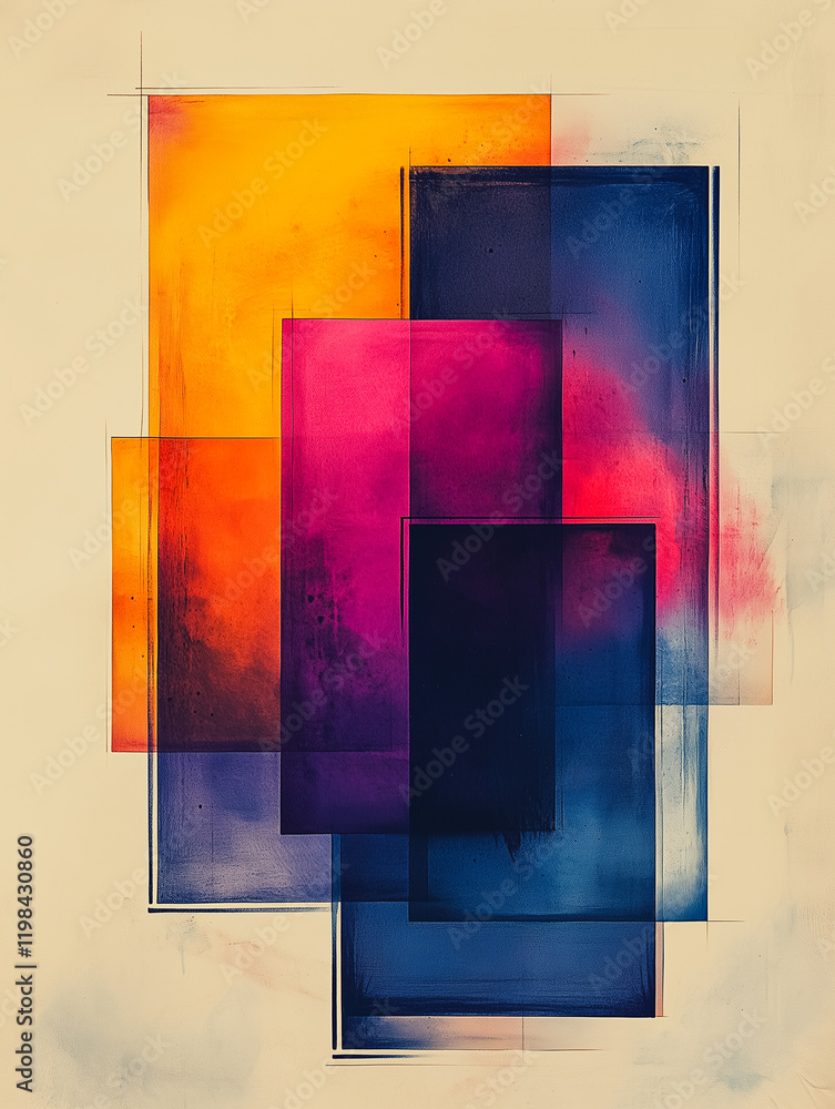 Poster Abstract Color Block: An abstract art composition showcasing vibrant rectangles of color with soft, layered transitions, creating a mesmerizing interplay of shades and textures.