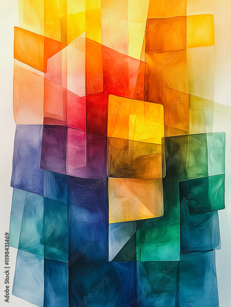 Poster abstract color block design: an abstract digital artwork featuring a mesmerizing arrangement of tran