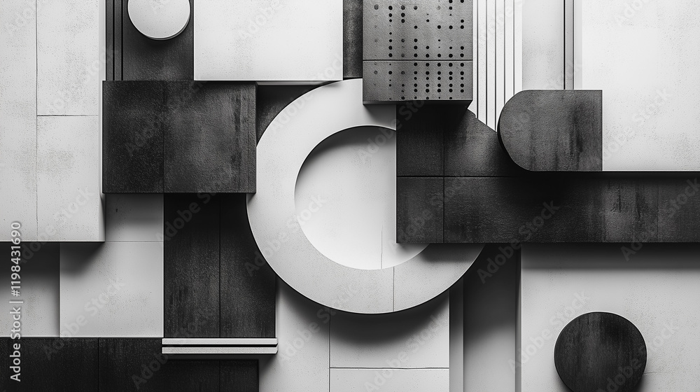 Aufkleber abstract monochrome composition: a captivating abstract image featuring a dynamic arrangement of geo