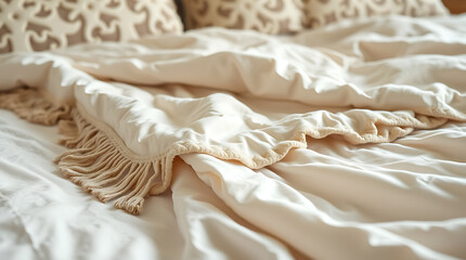 Creamy Beige Bedding, Soft Cozy Bed Linen, Calming Bedroom Decor, Elegant Home Interior Design