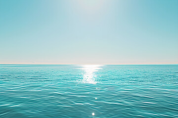 Obraz premium Tranquil Coastal Horizon: A Serene Landscape Capturing the Perfect Union of Sky and Sea