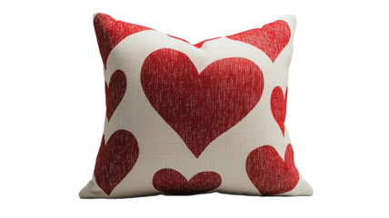 Red Heart Throw Pillow: A charming off-white throw pillow adorned with a scattered pattern of textured red hearts, perfect for adding a touch of romance and warmth to any living space.  