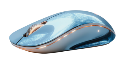 Sleek Ergonomic Wireless Mouse: A close-up product shot showcasing a stylish, light blue wireless computer mouse with subtle rose gold accents.