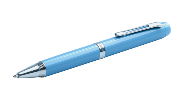 Pastel Blue Ballpoint Pen: A sophisticated pastel blue ballpoint pen, featuring a sleek metallic accent, rests elegantly on a surface, ready to capture ideas and thoughts.  