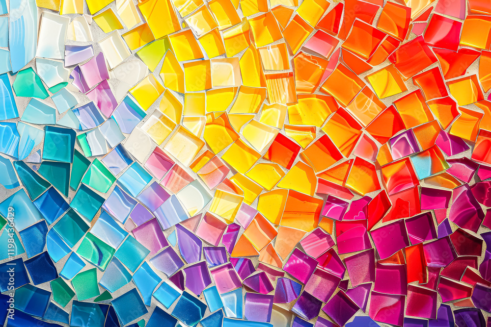 Aufkleber colorful mosaic of tiles with a blue and red background. the tiles are arranged in a way that create