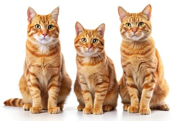Striking ginger tabby cat portraits against a pristine white backdrop. Studio photography showcasing elegant poses.