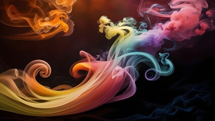 AI GENERATE, Abstract smoke art in vibrant gradient hues, swirling patterns on a dark background