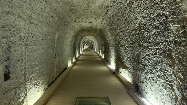 Corridor of the Serapeum of Saqqara was the ancient Egyptian burial place for sacred bulls of the Apis cult in Memphis