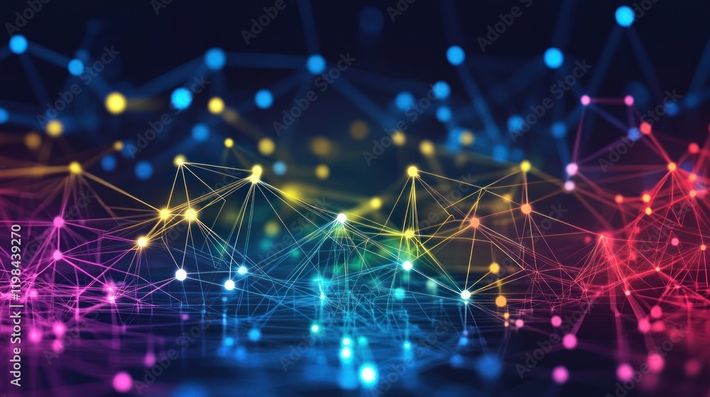 Poster abstract network connection: colorful nodes and lines