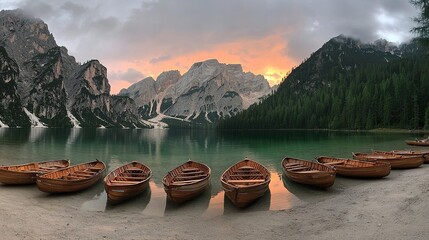 Sunset Serenity: Mountain Lake Boats