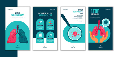World Tuberculosis Day Social Media Stories Design with Hand-Drawn Flat Cartoon Style