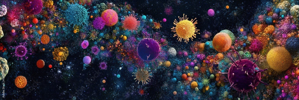 Aufkleber colorful array of bacteria and microbes floating in a dark environment with intricate details and va