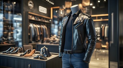 Naklejka premium Leather Jacket Displayed In A Mens Fashion Store
