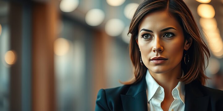 A confident businesswoman engages in meaningful discussions about women's empowerment and leadership at an event celebrating International Women’s Day