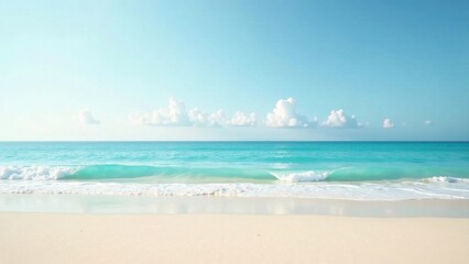 Obraz premium Serene Coastal Vista Azure Waters Lap Gently on Pristine Sands Under a Calm Sky