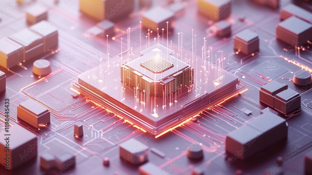 Poster close-up of a glowing cpu on a circuit board.