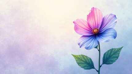 Obraz premium Serene Pastel Bloom A Delicate Watercolor-Style Floral Illustration Featuring a Single Flower with Soft Pink and Blue Petals Against a Dreamy Background
