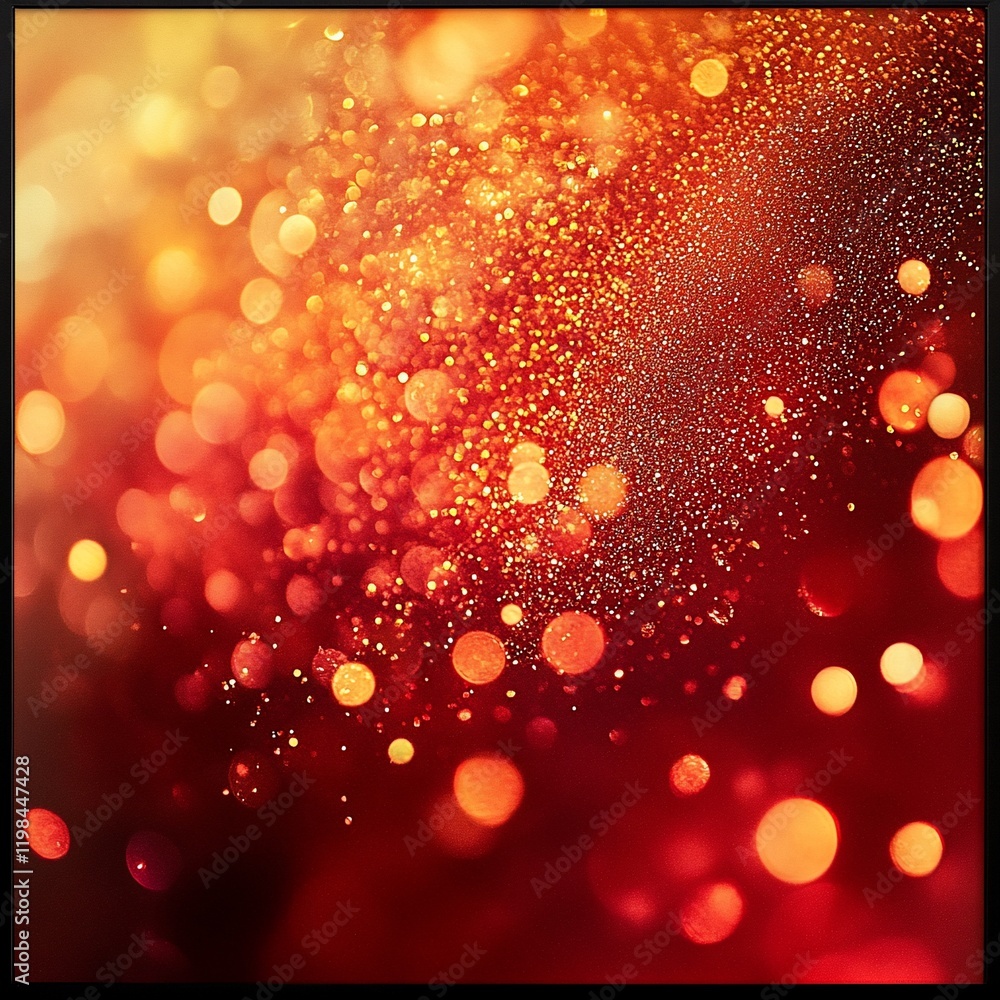 Poster abstract red and gold bokeh background with glowing lights and sparkles.