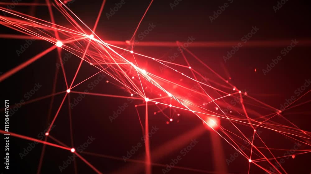 Poster dynamic red laser lights creating an abstract network pattern in a dark environment during a digital