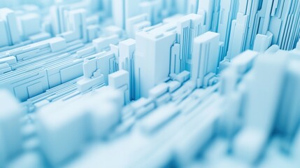 Fototapeta premium Smart City Technology. Abstract cityscape with blue tones and geometric structures.