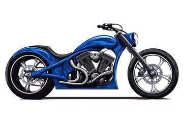Fototapeta premium Custom Blue Flame Motorcycle: Sleek Chopper Design Illustration