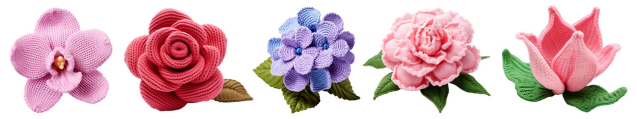 Fototapeta premium PNG Colorful handcrafted fabric flowers, element set on transparent background