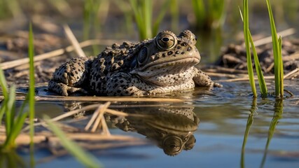 Obraz premium Love in the Marsh: Natter jack Toads During Mating Season