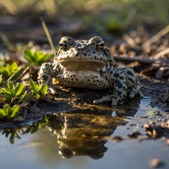 Obraz premium Dawn’s Embrace: Natter jack Toad with Toad lets in Morning Light