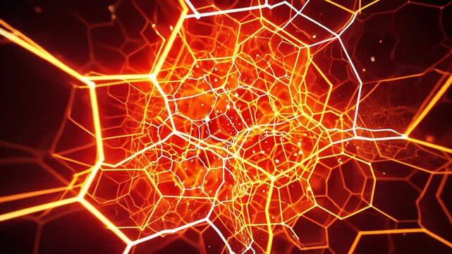 A colorful, abstract image of lines and dots that appears to be a computer-generated design. The image has a futuristic, technological feel to it, with the lines