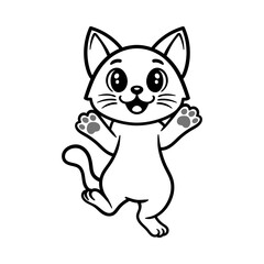 fun cute say hi cat cartoon character isolated drawing line style sketch classic vintage design illustration
