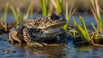 Fototapeta premium Mating Rituals: Natter jack Toads in Marsh During Breeding Season