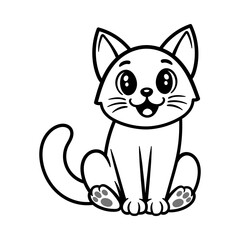 fun cute sitting cat cartoon character isolated drawing line style sketch classic vintage design illustration
