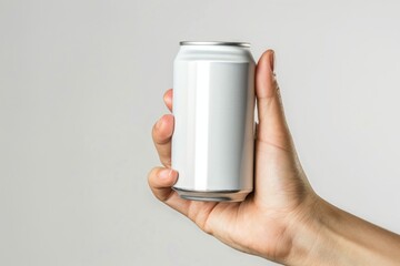 Hand holding a blank white aluminum can. (2)