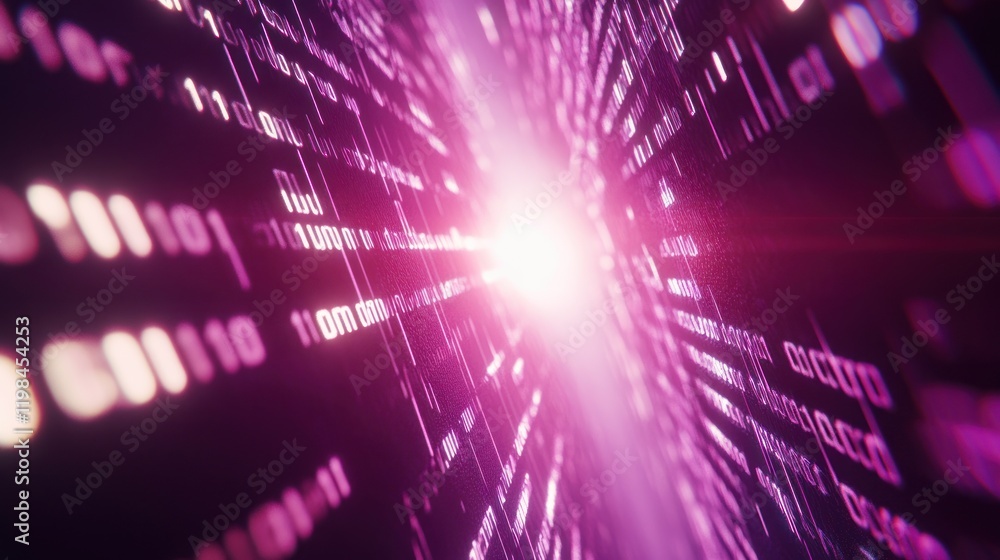 Poster abstract digital tunnel: a journey through pink data streams
