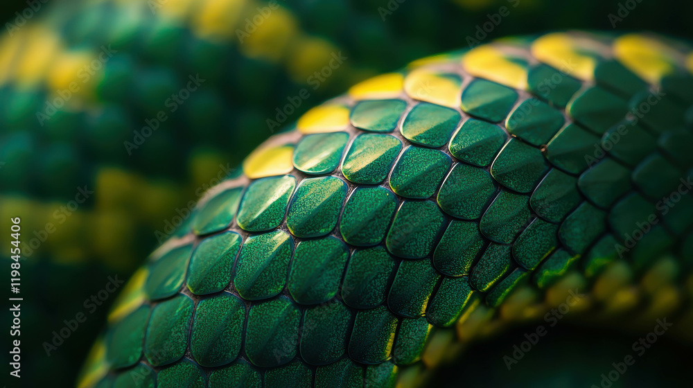 Poster close-up of colorful snake scales reflecting light and showcasing intricate patterns