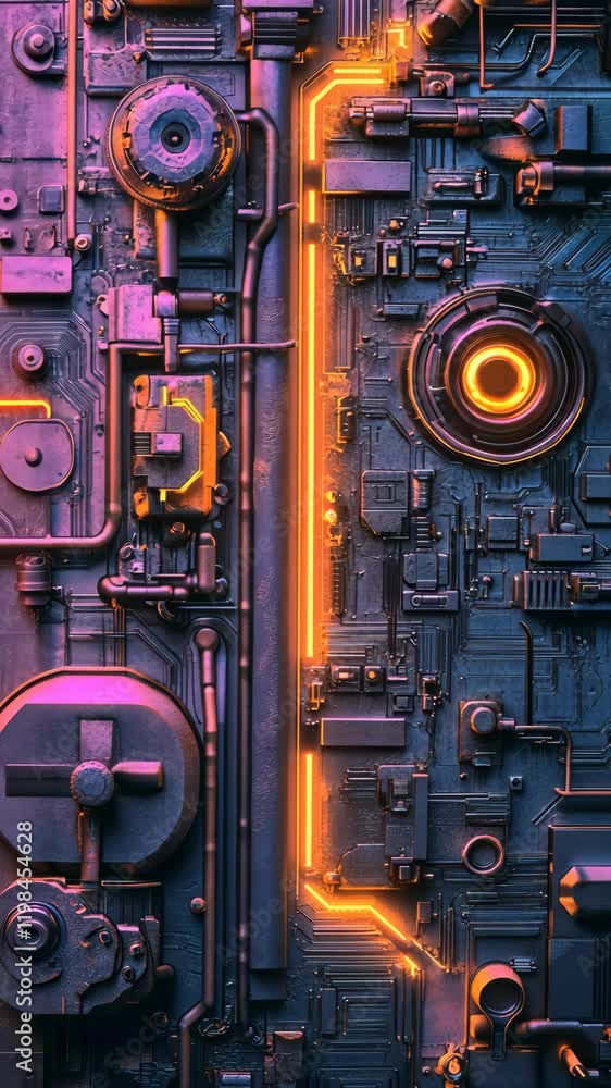 Aufkleber intricate design of glowing neon circuitry and mechanical elements in a futuristic setting
